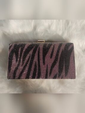 Pink Crystal Zebra-Print Evening Clutch